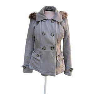 Women's Dollhouse Curdoroy Vintage Double Breasted Hip Jacket Removable Hood